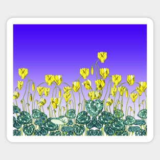 YELLOW CYCLAMENS,GREEN LEAVES UNDER BLUE SKY Floral Magnet